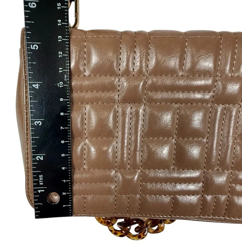 Like Dreams Taupe Quilted Shoulder Bag with Tortoise Chain & Detachable Strap